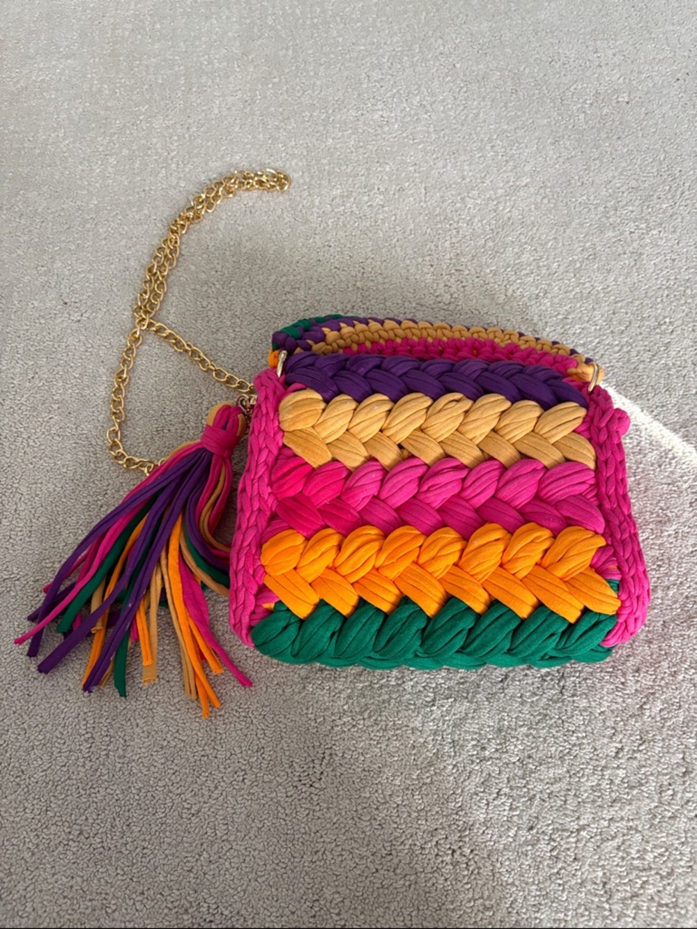 Handmade CHQEL Crochet Bag Gold Chain Boho - Picture 2 of 6